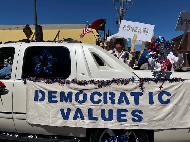 Democratic Club of Greater Tracy members marching in the Tracy Independence Day Parade